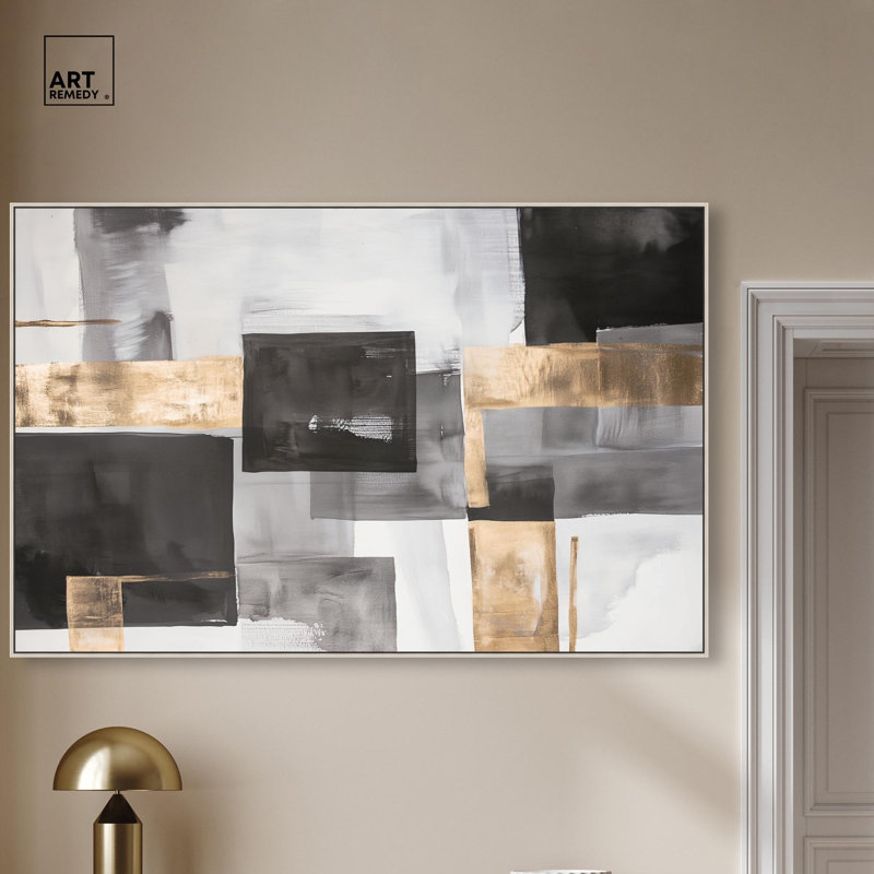 «Graphite and Glimmer I», art mural Boho par Art Remedy, H 17 po x l 25 po, Cadre flottant, Argent argent