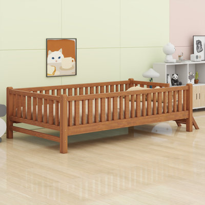 Wood Bed Frame Platform with Safety Rails