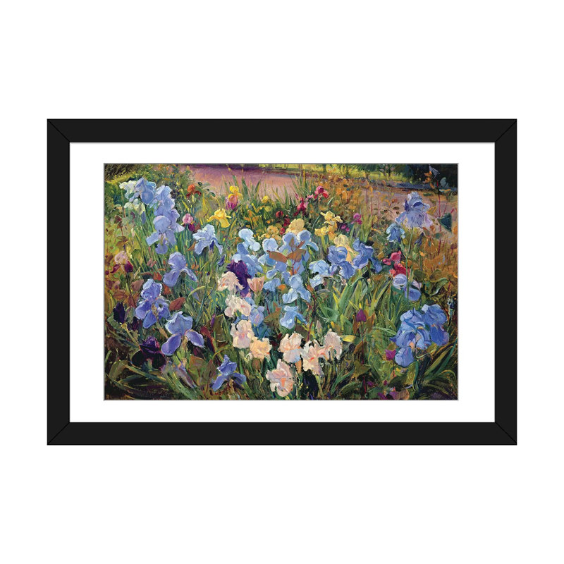 «The Iris Bed», reproduction sur toile, H 16 po x l 24 po x P 1 po, Papier d'art encadré noir, Blanc