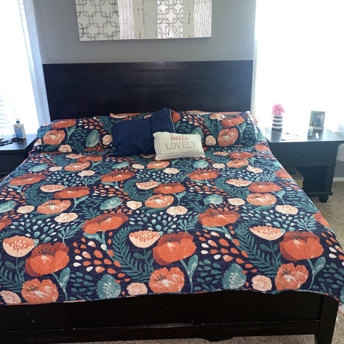 Poppy Garden 100% Cotton 320 TC Reversible Traditional 3 Piece Quilt Set - Multi, Queen Quilt + 2 Standard Shams