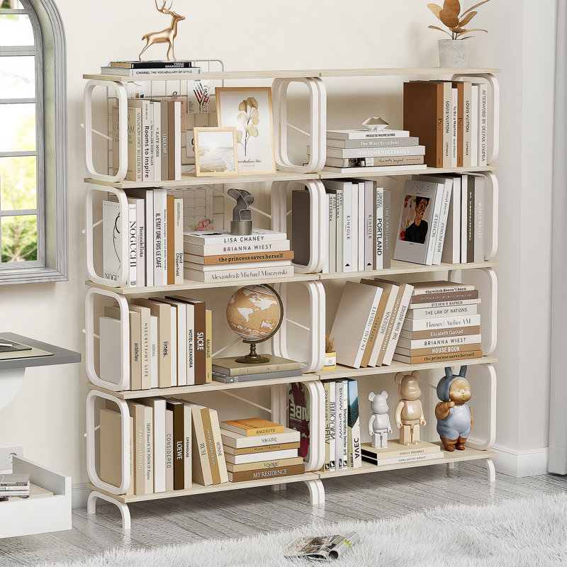 5 Tier Large Book Shelf, Bookcase Home Office Open Bookshelf,Shelves For Living Room, Office Shelf,Vintage Industrial Style Bookshelf With White Metal Frame, White 