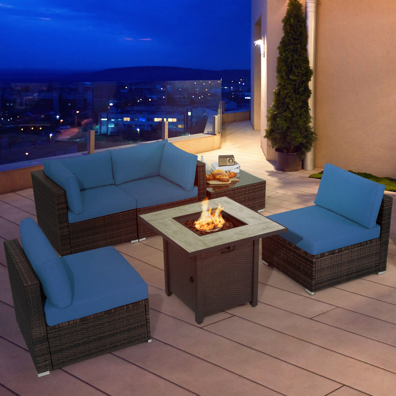 Tomchay 4 - Person Patio Conversation Set with Cushions, Blue