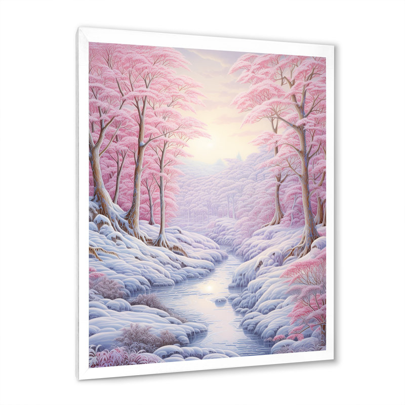 Kawaii paysage rivière d'hiver, Cadre simple blanc, H 20 po x l 12 po x P 1 po