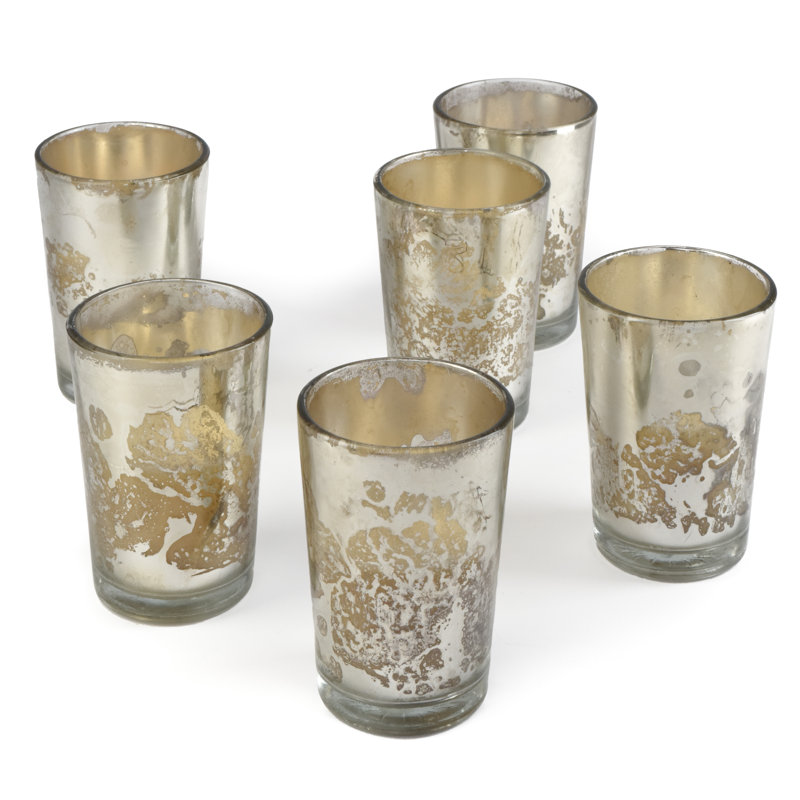 3.5'' H Glass Tabletop Votive Holder with Candle Included, Silver 