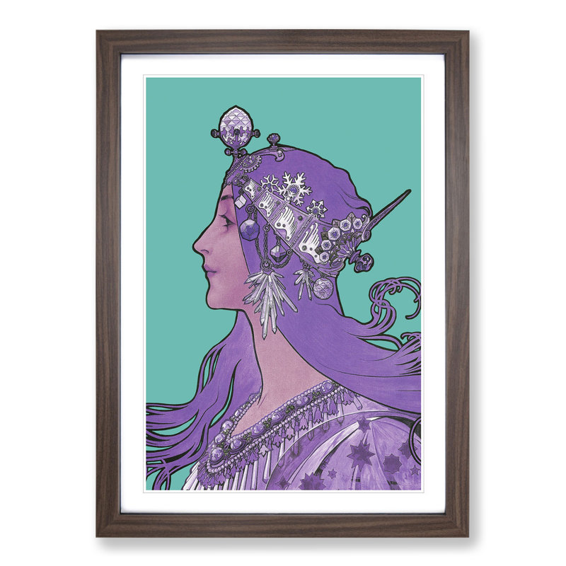 Purple Zodiac by Alphonse Mucha - Single Picture Frame Print on Wood, 36cm H x 27cm W x 2cm D, Walnut Framed