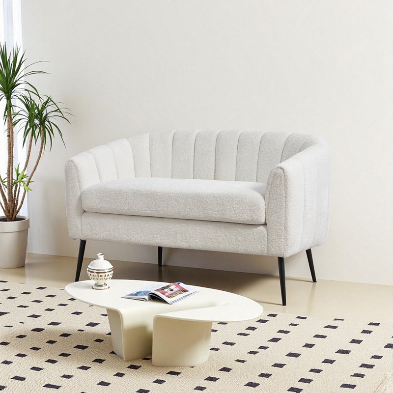 Petit canapé-lit en chenille de 50 po de largeur avec pieds en métal pour petits espaces, Crème
