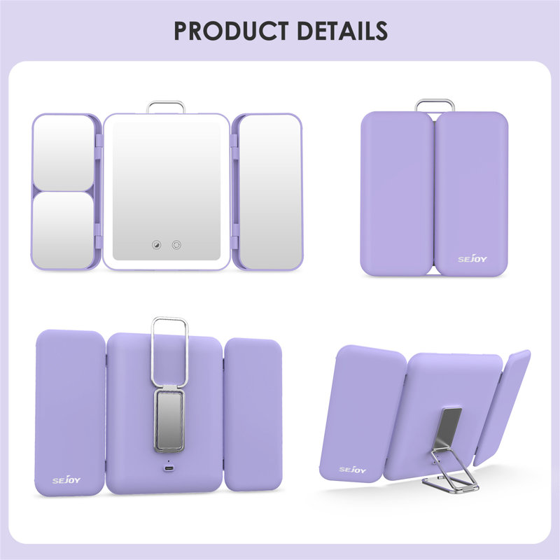 Portable Rectangle LED Lighted Makeup Shaving Mirror, Purple
