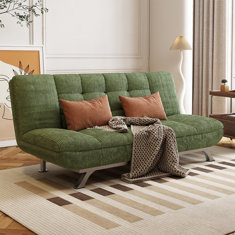 Coussin en velours côtelé vert, H 35,43 po x l 74,8 po x P 33,46 po