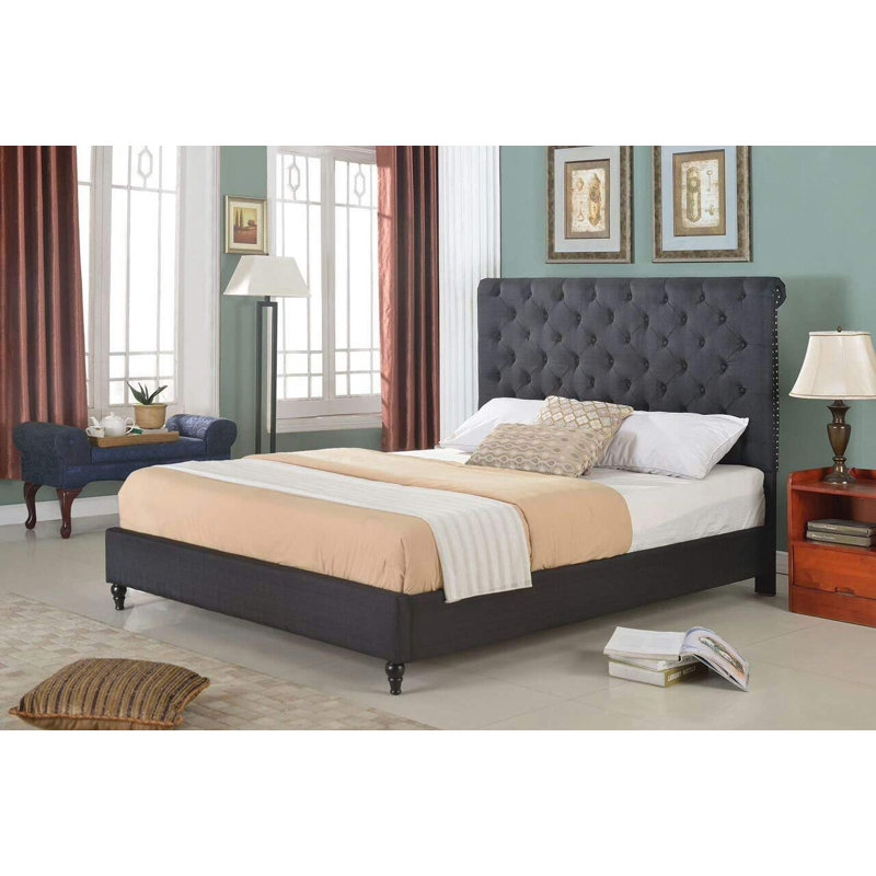 Genuta Upholstered Wingback Bed, Full, Gray