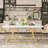 71 Inch Rectangular Dining , Modern White Kitchen Table Dining Room Table, Rectangle White Dinner Table With Gold Metel Frame.