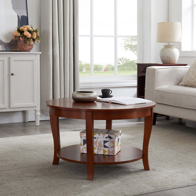 Table basse ronde traditionnelle avec tablette de rangement ouverte