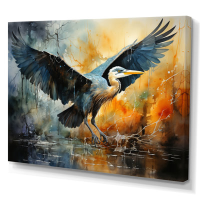 «Teal Yellow Heron Elegance» dévoile un pointillisme sur toile