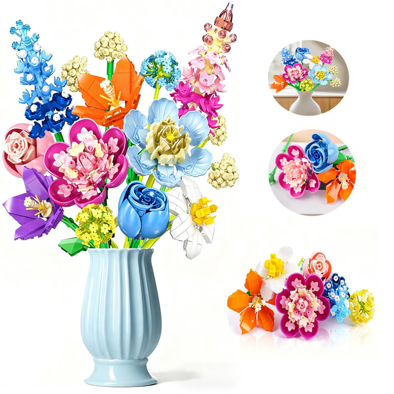 Ensemble de construction bouquet de fleurs à 13 tiges - arrangement floral personnalisable pour la décoration et les cadeaux