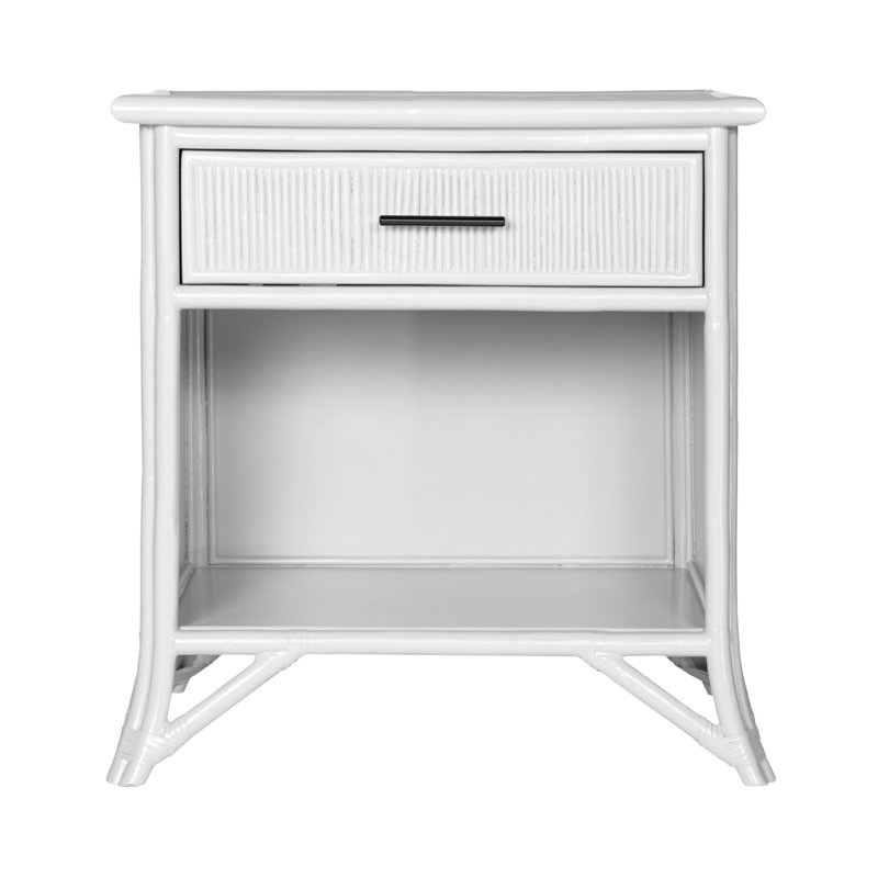 1 - Drawer Rattan Nightstand, White/Black
