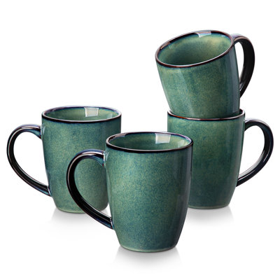 4 Piece Green Ombre Glaze Stoneware Mugs,16Oz,Nature,Inspired Colors, Coffee Mug Set