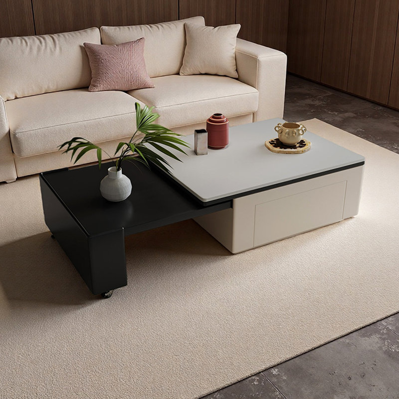 Table basse extensible cachée avec roulettes silencieuses, H 15,74 po x L 35,43 po x l 27,55 po, Noir / Beige, Blanc/Noir