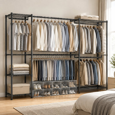 Heavy Duty Expandable Freestanding Closet Organizer with 5 Hanging Rods and 6 Adjustable Shelves - 800 lbs Capacity - Tool-Free Assembly