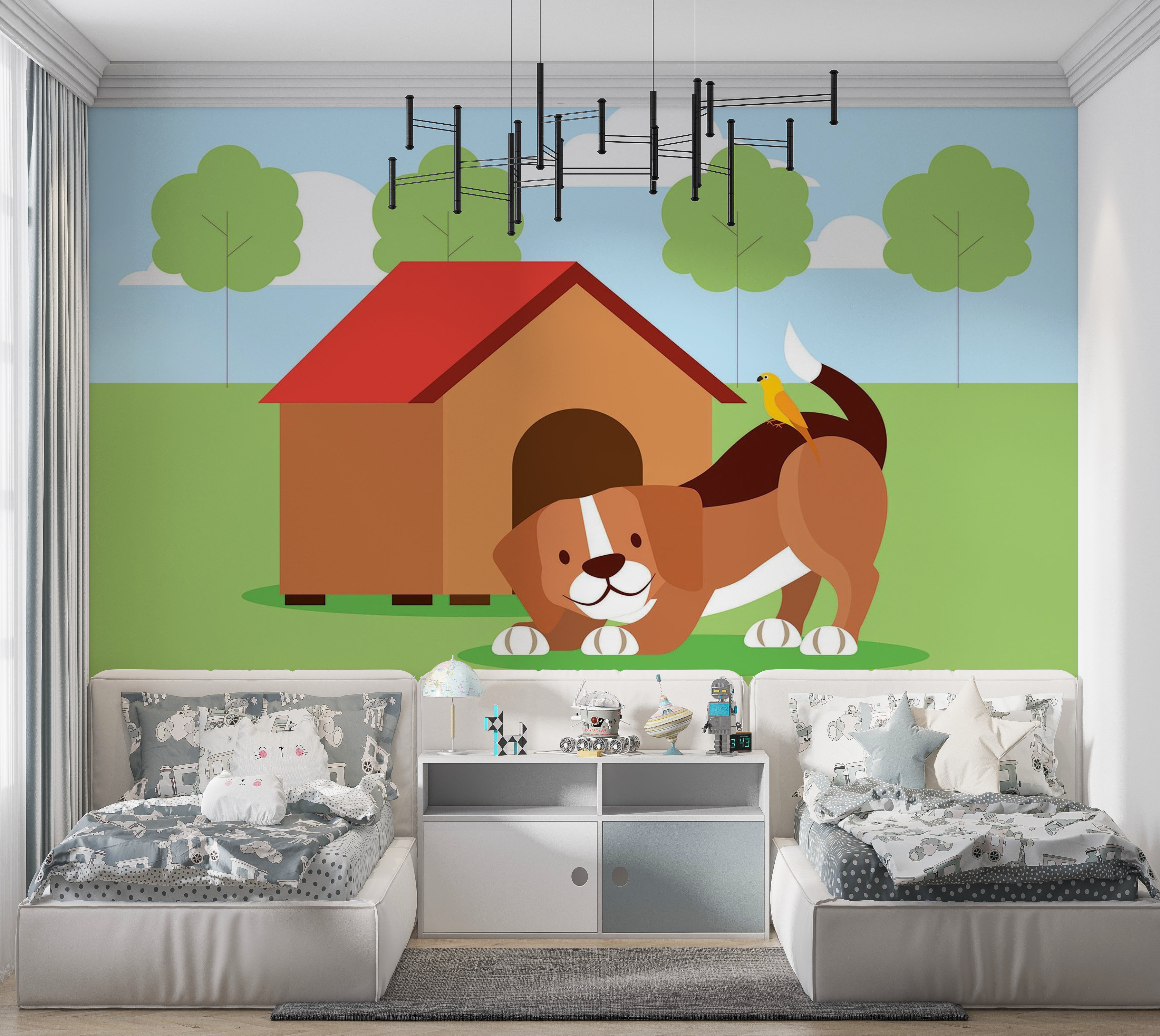 Visual Reference: Hokku Designs Premium Wallpaper Wall Mural Dog House Fun
