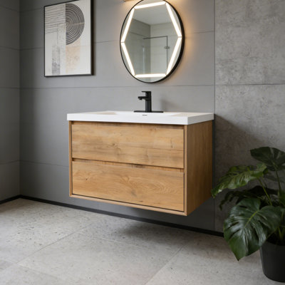 Ensemble de meuble-lavabo mural moderne 36 po avec lavabo et comptoir en résine intégrés