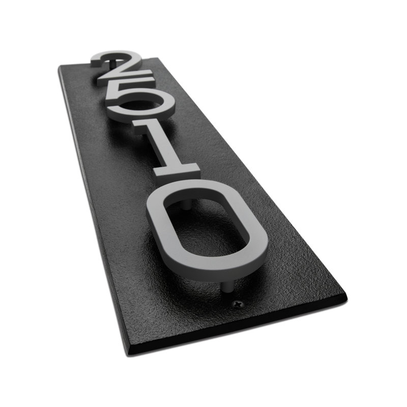 Floating Stand-Off 4-Number Vertical Sign, Black /W/ Silver Modern Font Numbers, Yes