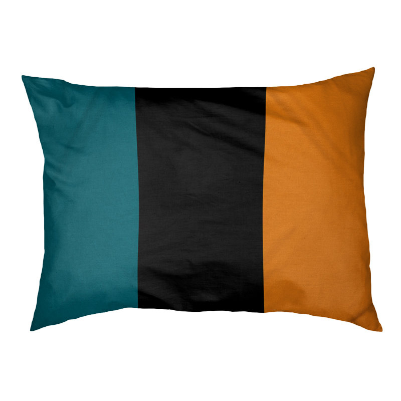 Coussin rectangulaire designer Tampa Bay, Grand (L 40 po x l 50 po), Bleu sarcelle profond / noir / orange brûlé
