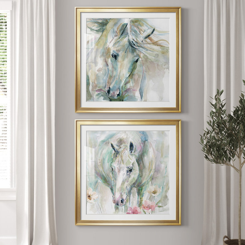 «Exuberant Spirit», ensemble de 2 reproductions d'art, Papier encadré doré, Blanc, H 30,5 po x l 61 po x P 1,5 po