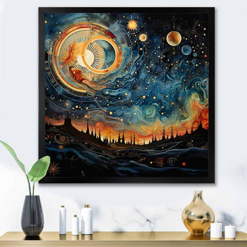 Celestial Astrology Galaxy Collage II - Astrology, art mural, Cadre simple noir, H 16 po x l 16 po x P 1 po
