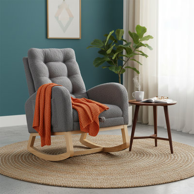 Classic Upholstered Rocking Chair with Adjustable Footrests