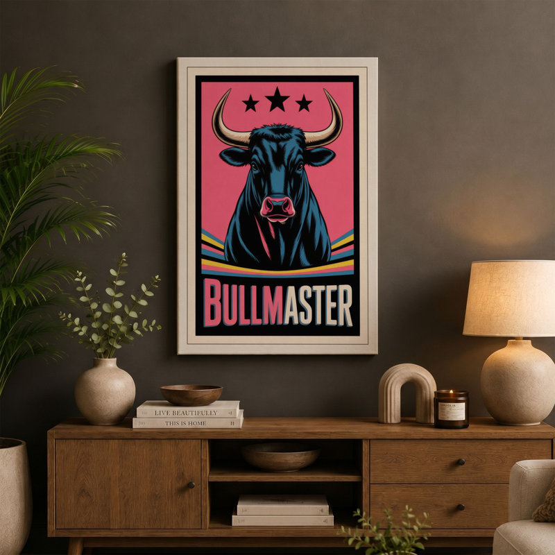 Bullmaster Poster Retro 1 Piece Wrapped Canvas Wall Art, 30x20 - 76.2 x 50.8 cm, White Border