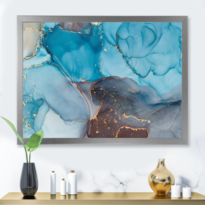 Bleu et gris luxueux abstrait fluide IV - peinture sur toile