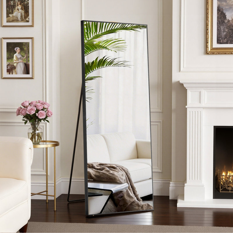 Full Length Mirror Full Body Floor Mirror Standing Hanging or Leaning Wall Mirror Bedroom Cloakroom, Black, 65" x 24"