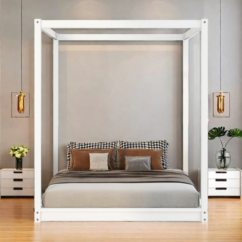 Canopy Platform Bed With Support Legs, Queen, White