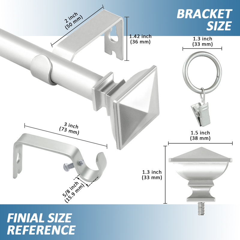 Tringle à rideaux simple ajustable Plemmons, H 0,625 po x l 84 po x P 0,625 po, Étain