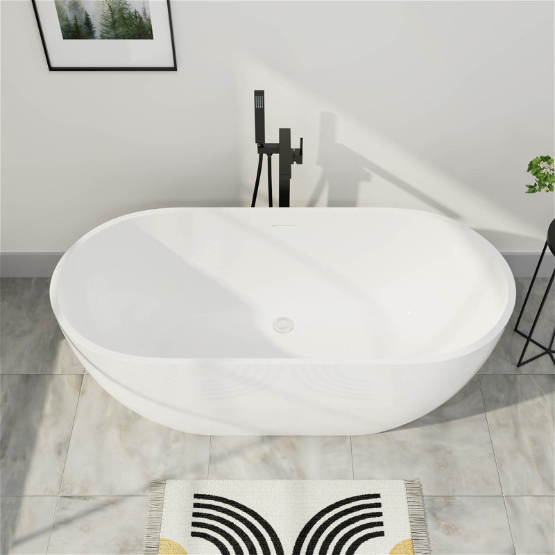  70"L x 31"W Premium Private-Enjoyment Freestanding Oval Soaking Acrylic Bathtub, Spa Bathroom Bundle