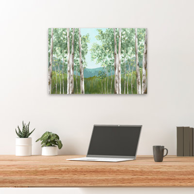Paysage de montagnes derrière la forêt, peinture à l'aquarelle, art contemporain