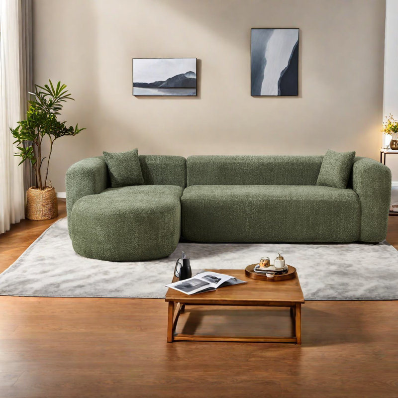 Canapé d'angle compressible de 109 pouces en chenille, salon moderne et spacieux, Green
