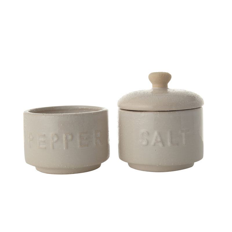 Beige Stackable Stoneware Salt and Pepper Pinch Pots with Lid