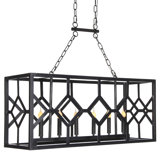 Diamond Kitchen Island Rectangle Chandelier with Wrought Iron Accents