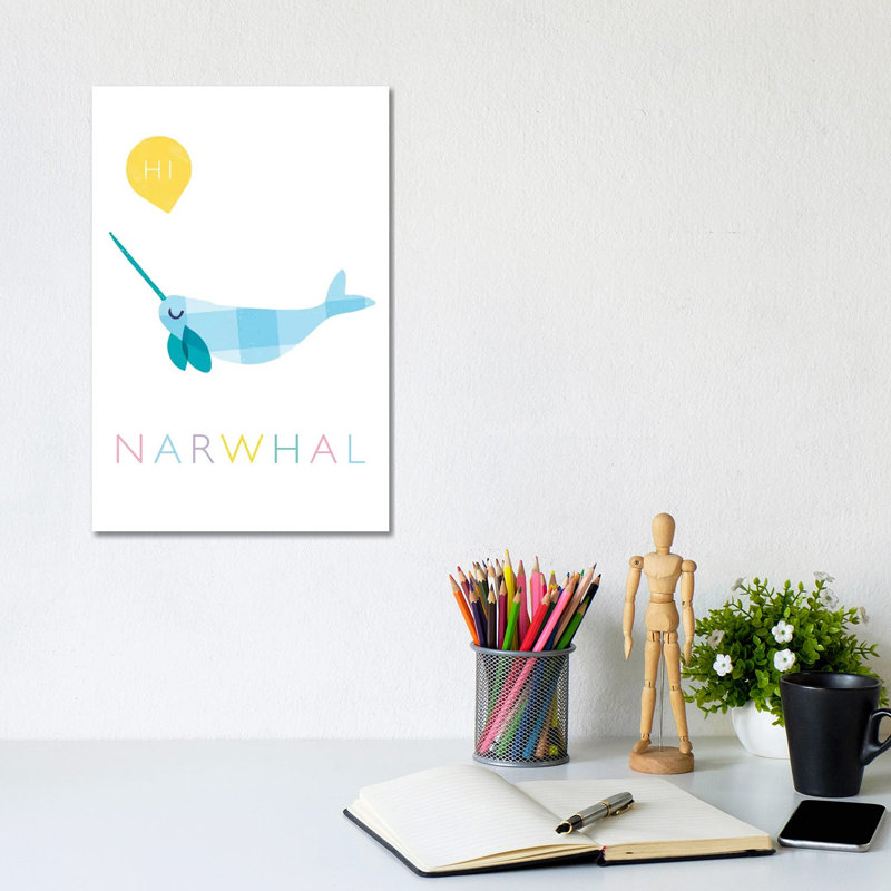 Narwhal by PaperPaintPixels - Wrapped Canvas Print, 20.32 cm H x 30.48 cm W