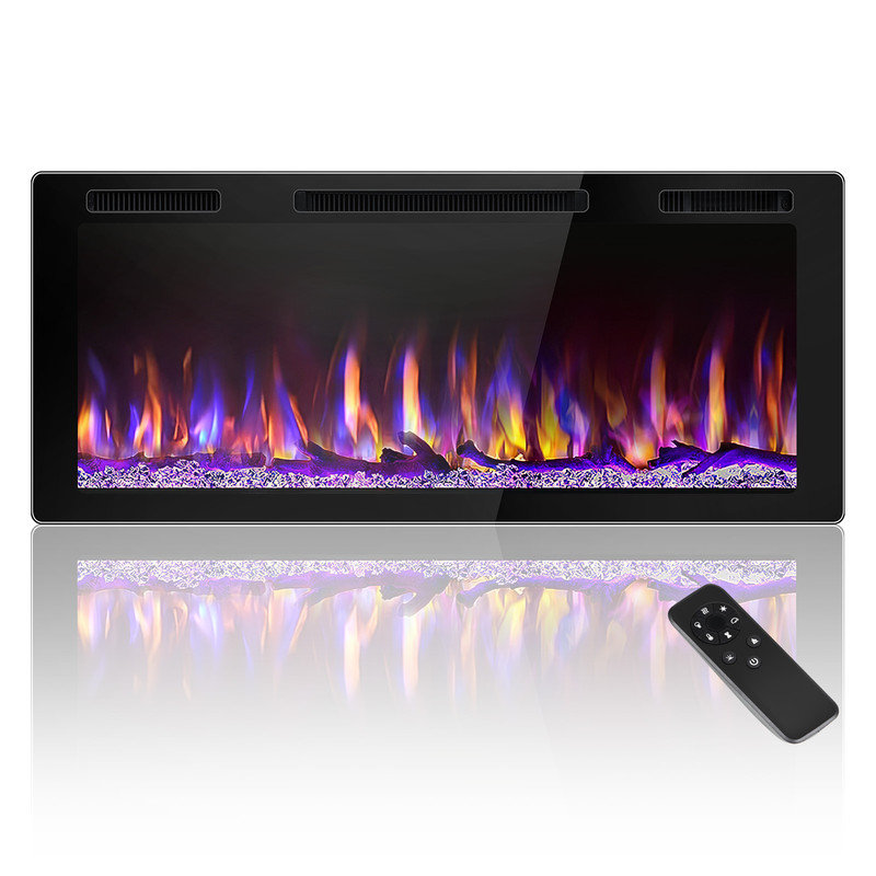 Ultra-narrow frame large screen multi-functional electronic fireplace, 19.3" H x 42" W x 5.55" D