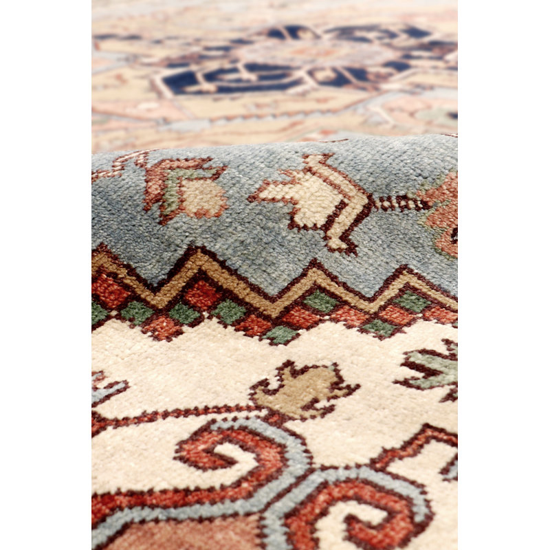Serapi Hand Knotted Wool Oriental Area Rug, Blue/Ivory/Navy/Yellow, Rectangle 8'11" x 11'10"