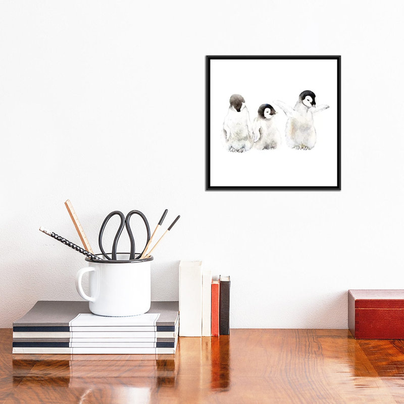 «Penguin Chicks», reproduction sur toile tendue, H 12 po x l 12 po x P 1,5 po, Toile avec cadre noir