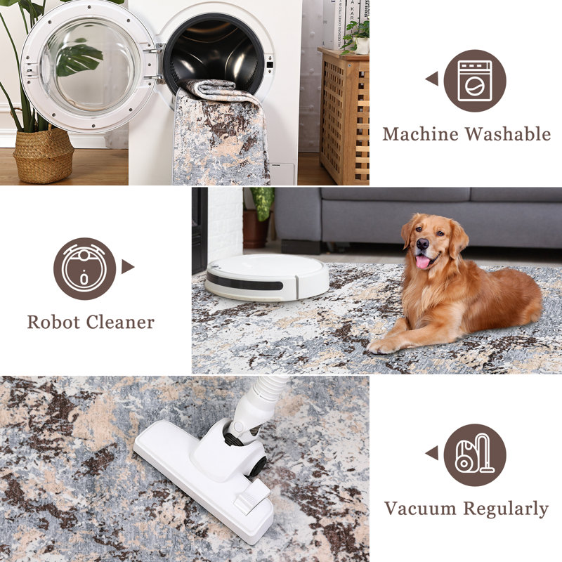 Washable Area Rug for Living Room or Bedroom - Soft & Easy to Clean - Modern Brown Carpet - Versatile Home Decor - Size: 5x7ft (152x213cm) - USA Specification