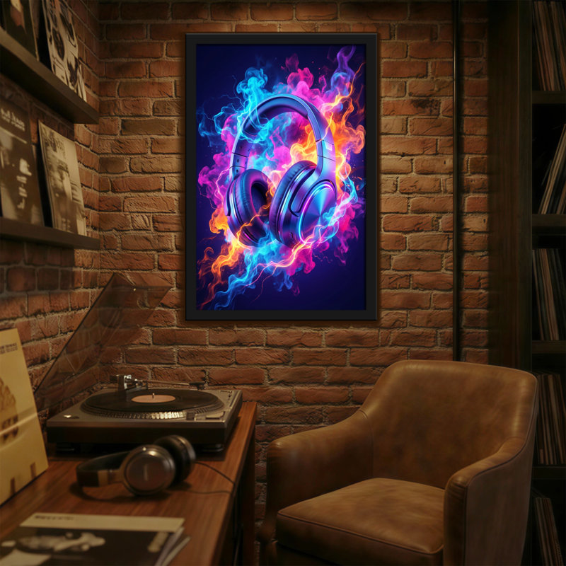 Casque tendance avec flammes colorées et fumée, H 24 po x l 16 po