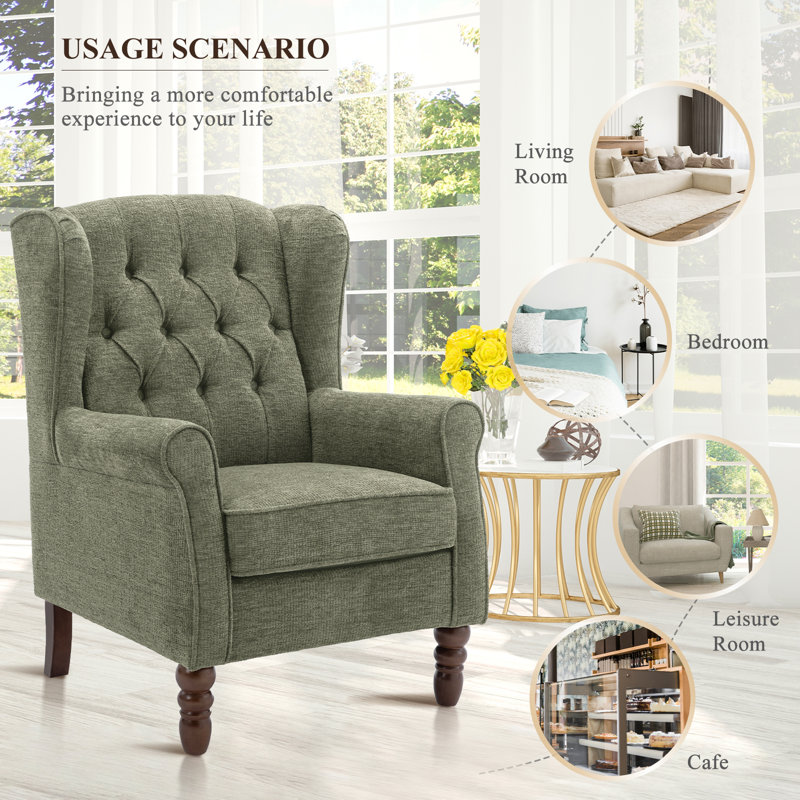 Small Arm Chairs With Wooden Arms Accent Chairs Rolled Arm Tufted