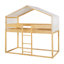 Lit superposé simple au-dessus d'un lit simple en bois avec tente, naturel-1205742073