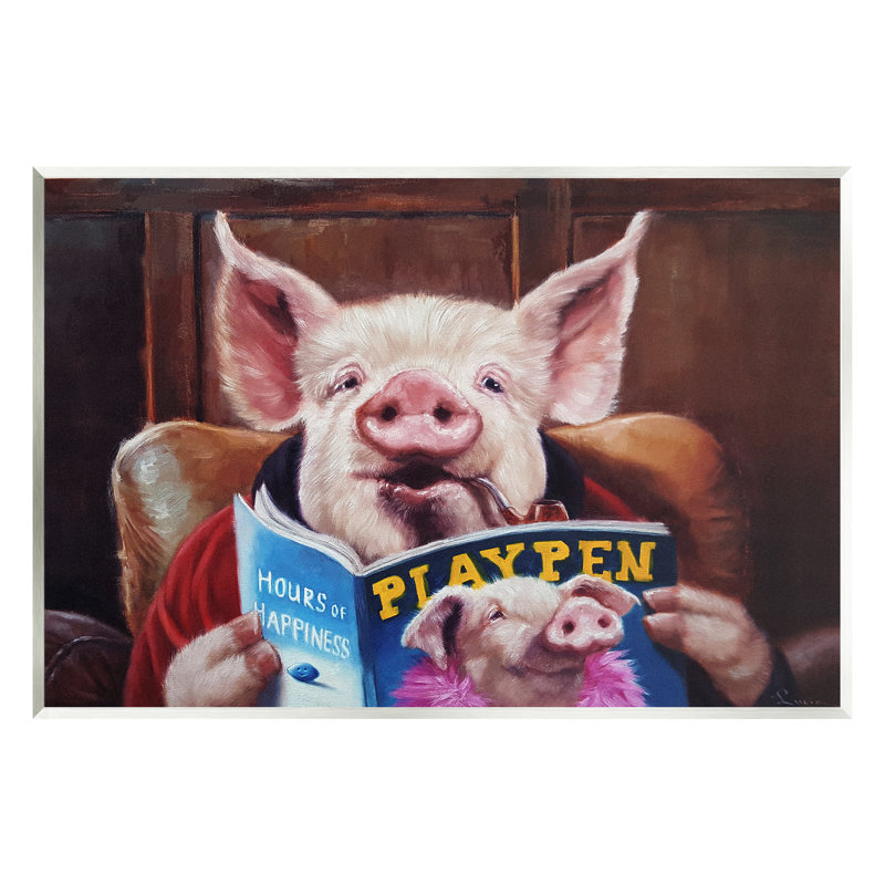 Drôle de cochon «Man Cave» - Peinture, H 10 po x l 15 po x P 0,5 po, Bois