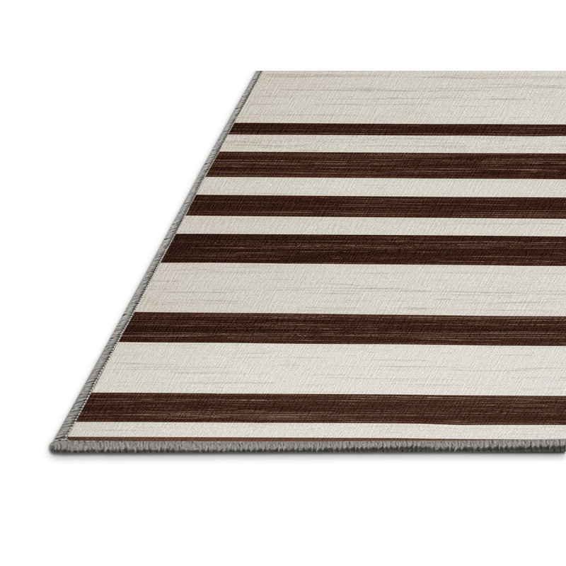 Machine Washable Horizontal Stripes Gray Area Rug, Rectangle 5' x 8'