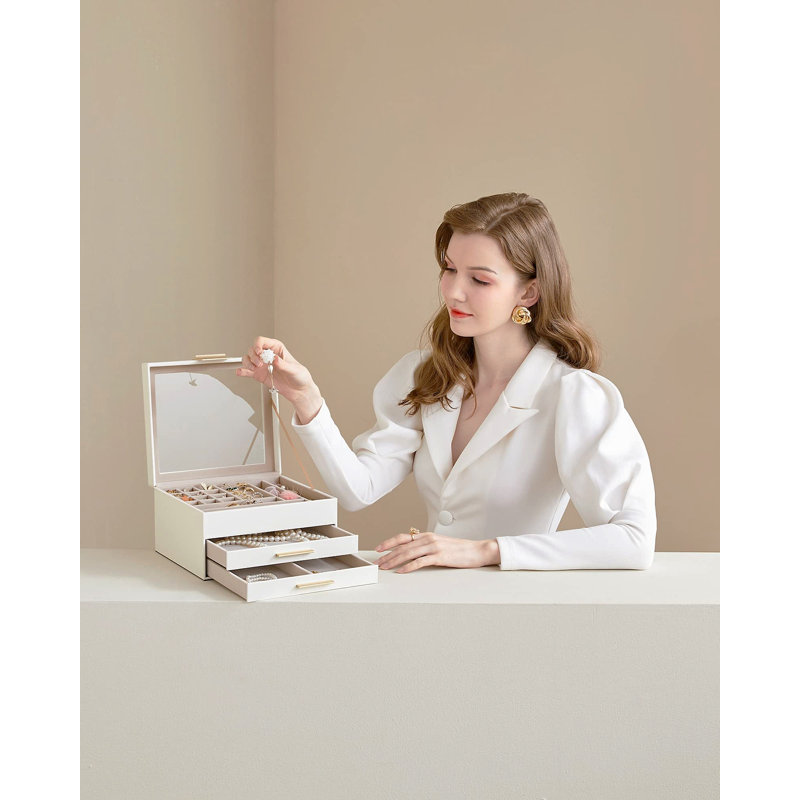Wood Jewellery Box, White/Golden