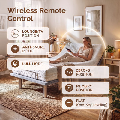 Electric Adjustable Bed with Wireless Remote - Anti-Snore & Zero Gravity - Grey
